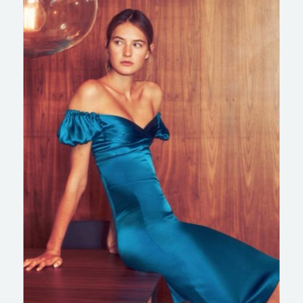 Alexis Blue Puff Sleeve Bodycon Midi Dress